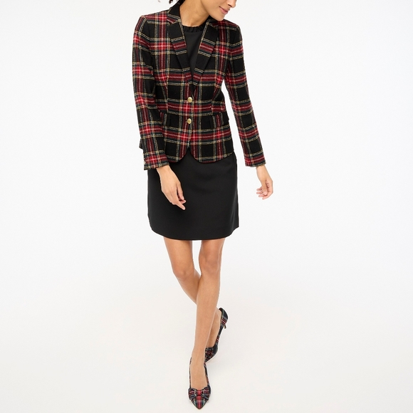 New J.Crew Wool-blend schoolboy blazer Black Tartan Plaid - Picture 2 of 12